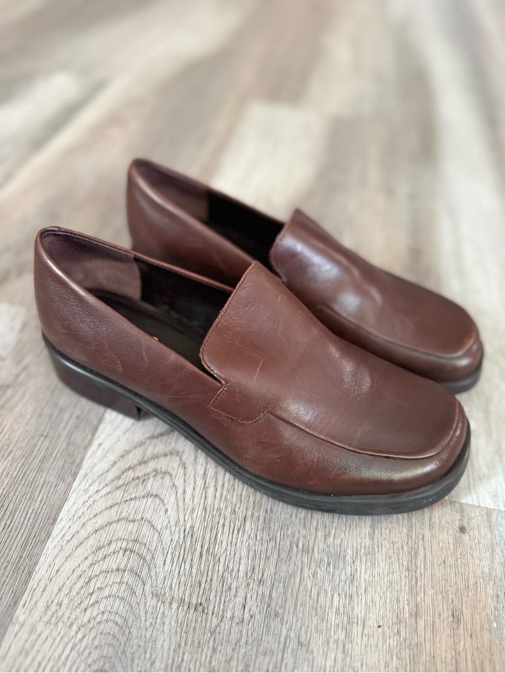 Franco Sarto Bocca Classic Brown Leather Slip-On Loafers